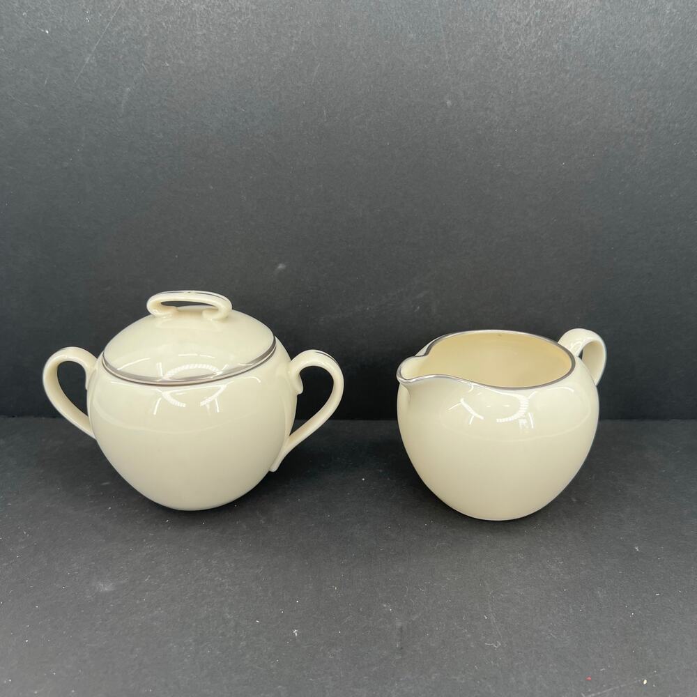 Lenox Platinum Hand Decorated Salt sugar bowl with lid and creamer